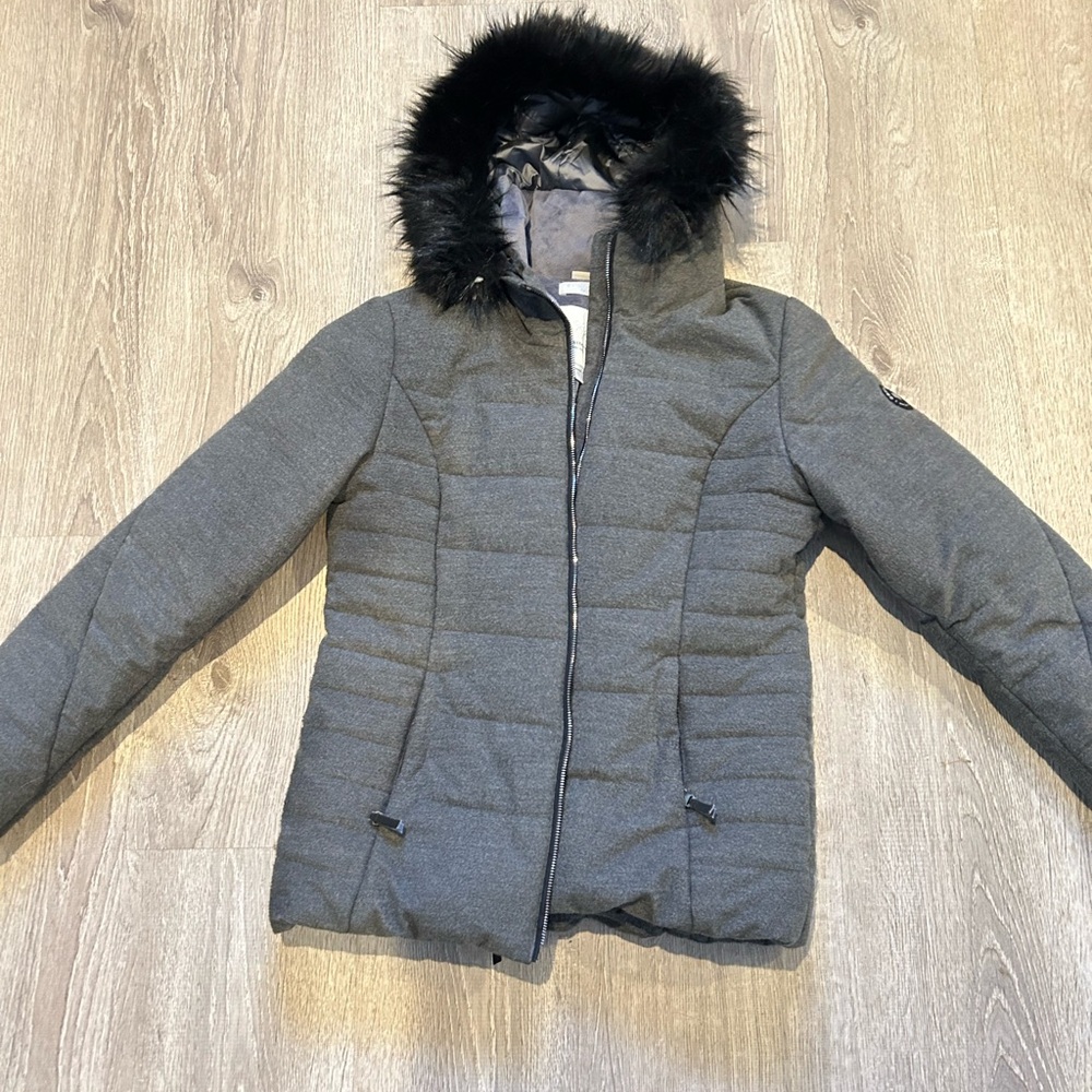 Obermeyer Charcoal Puffer Jacket with Black Faux Fur Hood